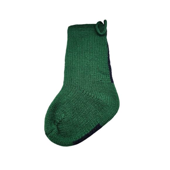 VTG Wool Knit Santa Claus Yellow Stars Green Background Christmas Stocking 19” - Picture 3 of 4